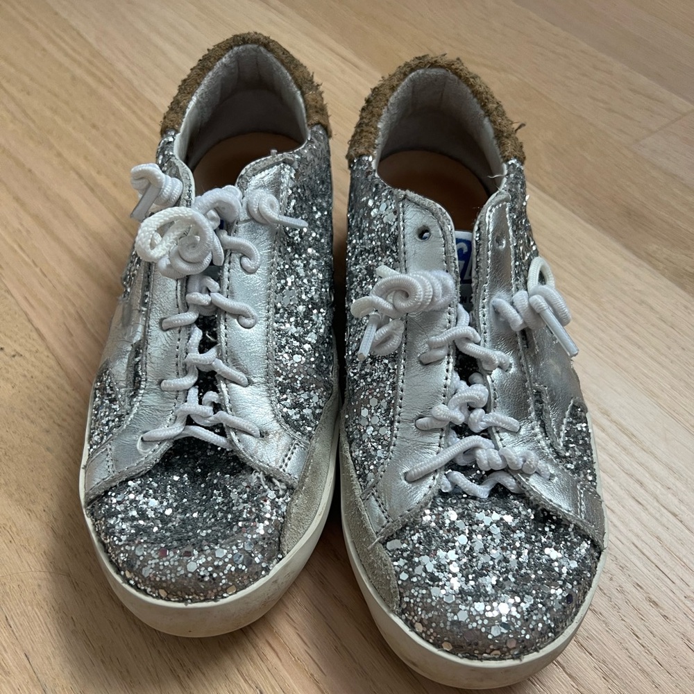 Silver glitter Golden Goose Superstar sneakers